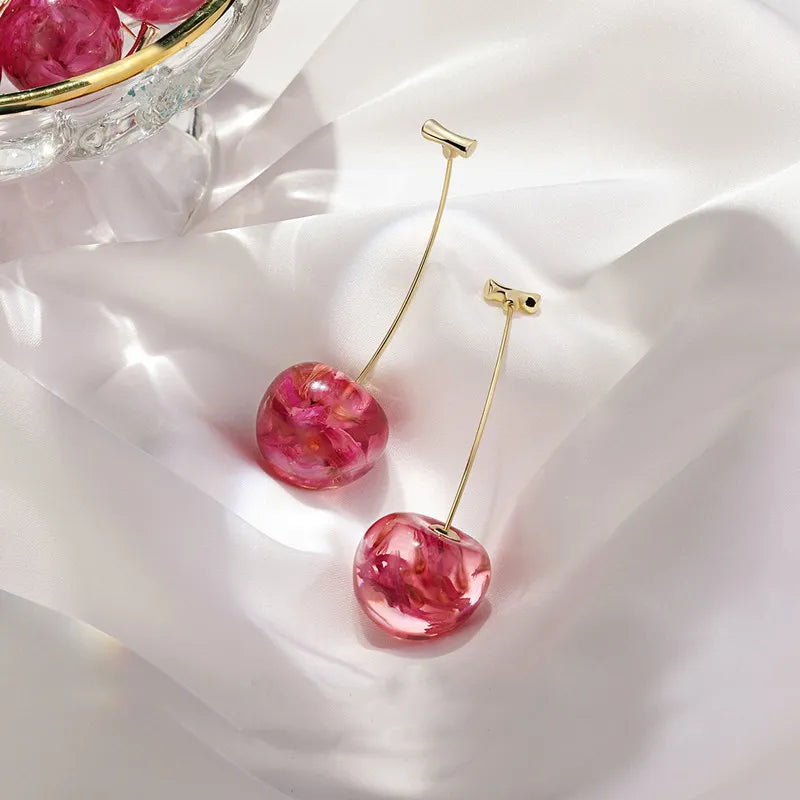 2020 Fashion Women's Acrylic Earrings Geometric Cherry Long Drop Earrings