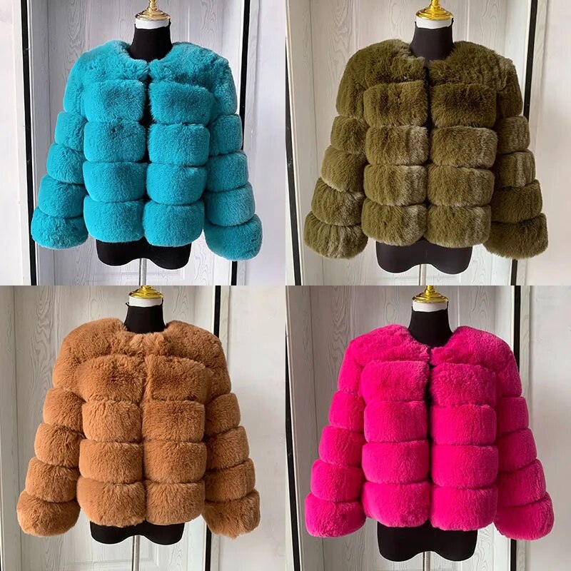 Women's Fashion faux fur coat super hot Autumn Winter women short Faux fox fur fluffy jacket high quality 7xl Ladies furry coats