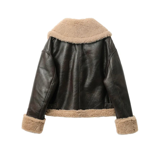 RARF 2023 Autumn winter new women's thickened warm double-sided short jacket Women's brown coat