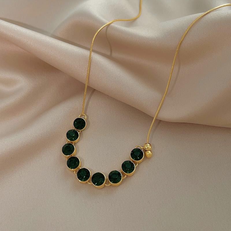 Korean Fashion All-match Green Zircon Necklace for Women Luxury High-end Collarbone Chain Adjustable Pendant Designer Jewelry